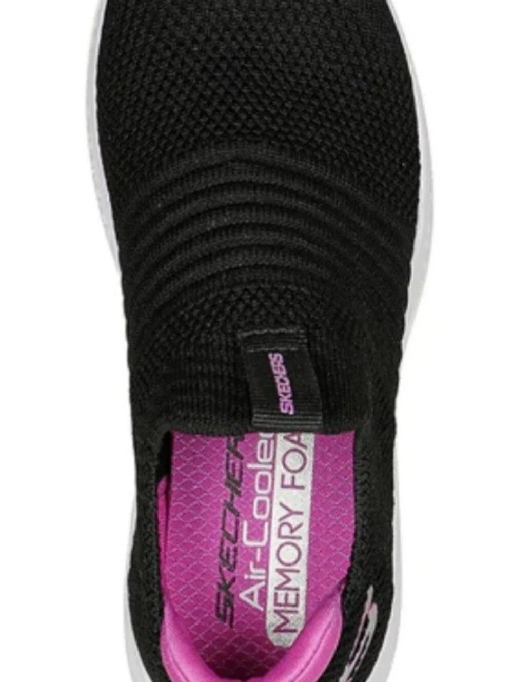Skechers Black and Pink Slip-On Knit Sneakers with Air-Cooled Memory Foam